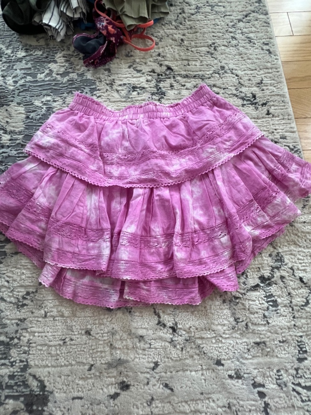 LoveShackFancy Pink Tie-Dye Tiered Ruffle Skirt